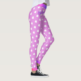 Vita hjärtan med ditt namn på Rosa Leggings