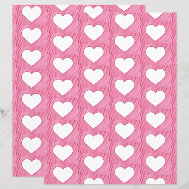 Vita hjärtan på abstrakt rosa-papper (Fram/baksida)