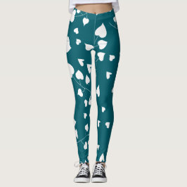 Vita hjärtat löv mönster på grönten leggings