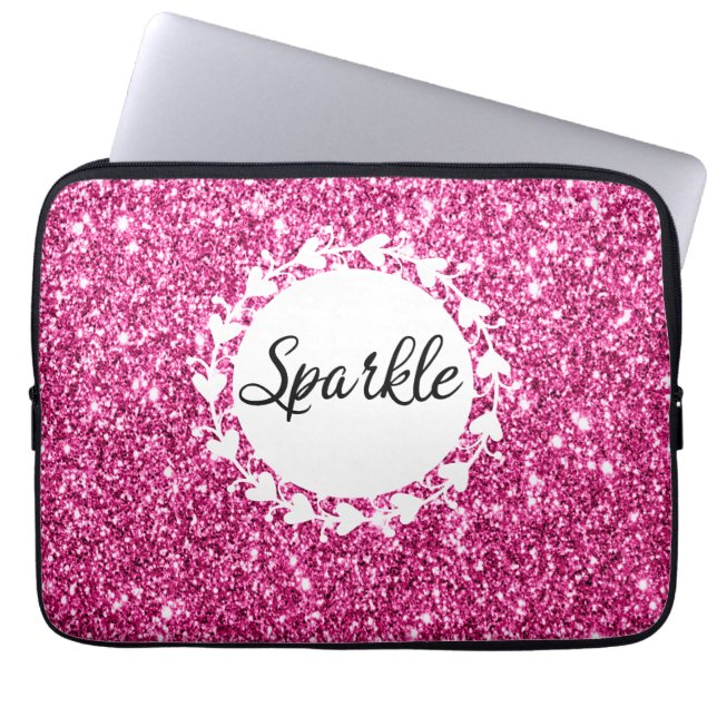 Vita Hjärter i Girly & Glam Shock rosa Gnistra Laptop Fodral (Framsidan)