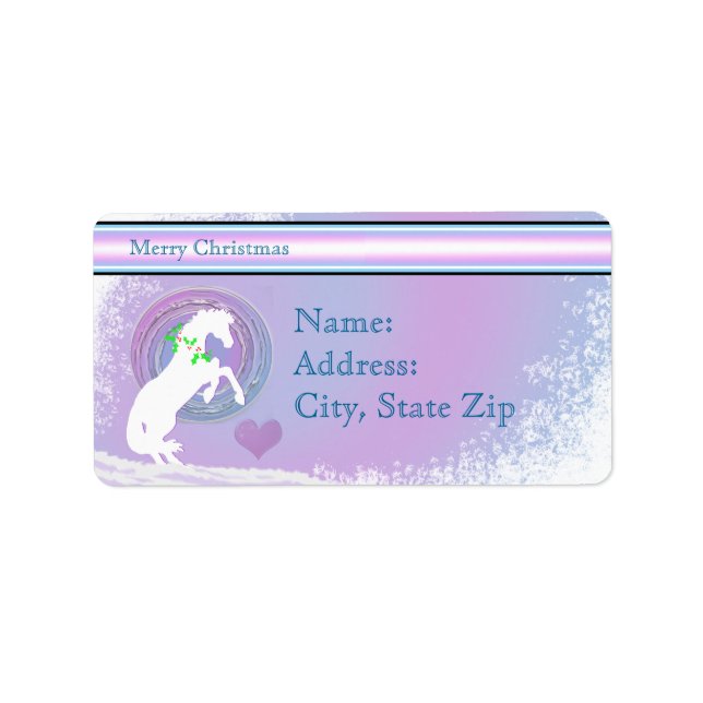 Vita Hjärthästar V Helgdag (Rosa/Lav Swirl) Adressetikett (Framsidan)