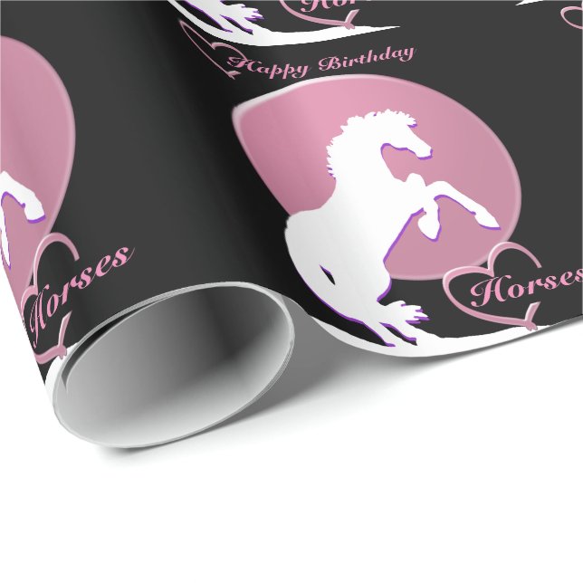 Vita hjärthästar V (Rosa) Presentpapper (Rullad Hörn)