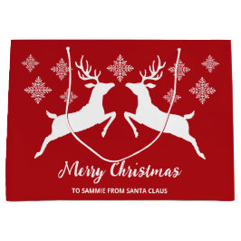 Vita Hjortar på rött med Snöflingor och text