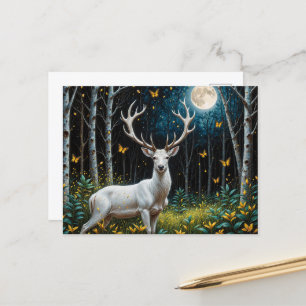 Vita Hjorten i en Moonlit-skog Vykort