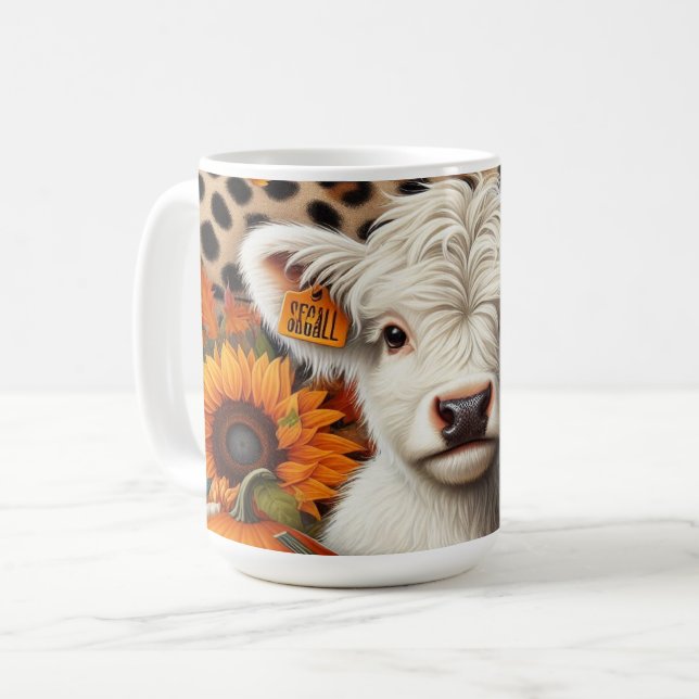 Vita höglandet Calf bland pumpor och solblommor Kaffemugg (Framsida vänster)