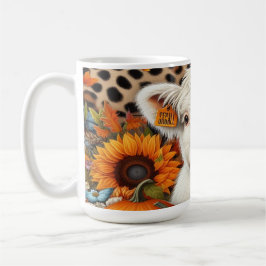 Vita höglandet Calf bland pumpor och solblommor Kaffemugg