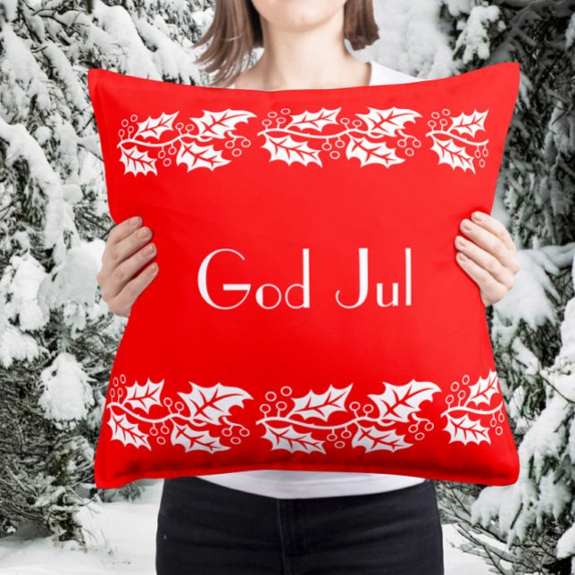 vita hollier i ljust röd - Gud Jul Kudde (Skapare uppladdad)