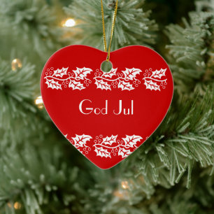 Vita hollier i rött - Gud Jul Julgransprydnad Keramik