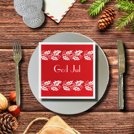 Vita hollier i rött - Gud Jul Pappersservett