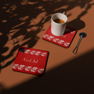 Vita hollier i rött - Gud Jul Underlägg Papper Kvadrat