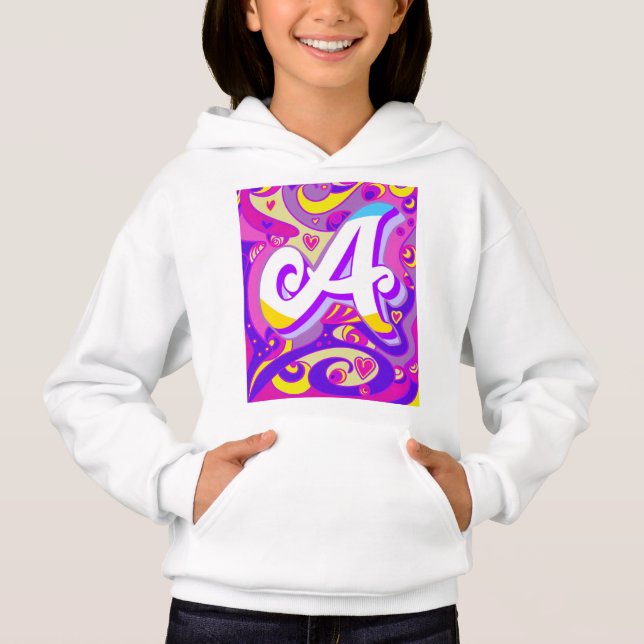 Vita hoodie för flickor med brev A-design T Shirt (Framsida)