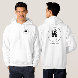 Vita hoodie med din Logotyp på baksidan och frams