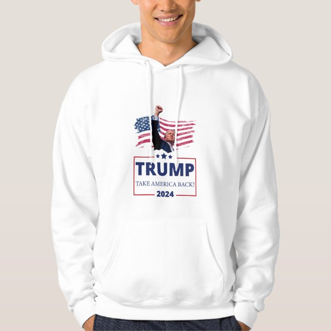 Vita hoodie vad president Trump bekämpar logotyp (Framsida)