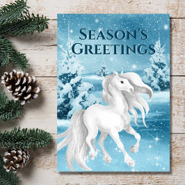 Vita Horse Wintry-säsongens helgdag Helgkort