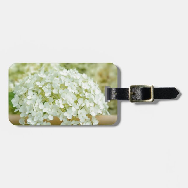 Vita hortensia blommor bagagebricka (Horisontell Framsida)