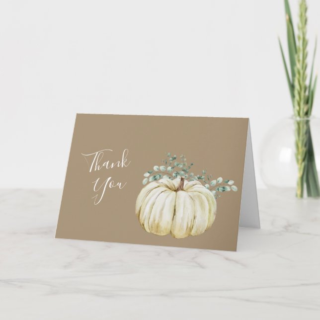 Vita, höstvita pumprörsbilder tack kort (Framsida)