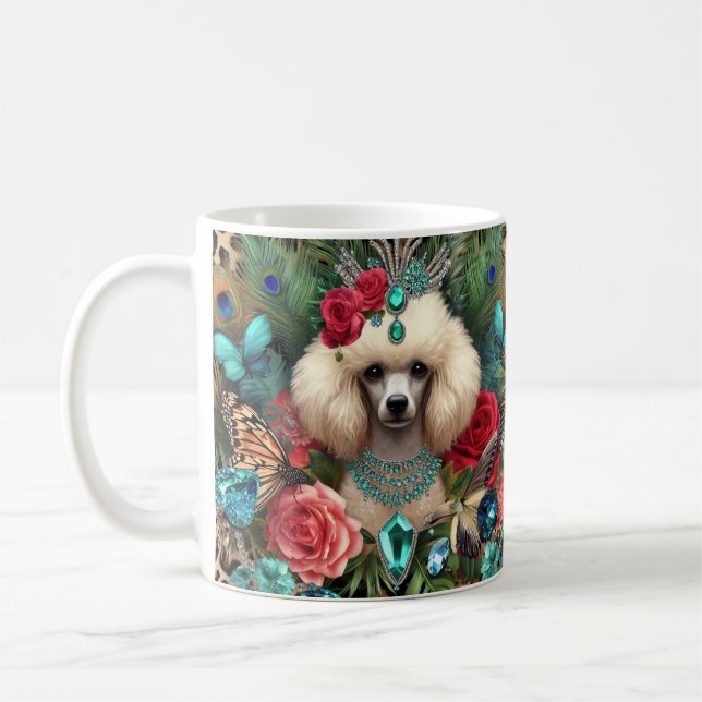 Vita Hund Blommigt Art. Kaffemugg (Vänster)