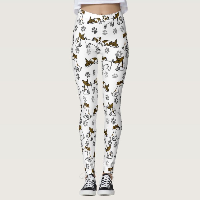 Vita Hund Tecknade Leggings (Framsida)