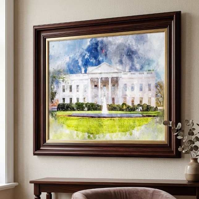 Vita huset i Washington DC Akvarell Fototryck (The White House in Washington DC Watercolor. Photo Print)