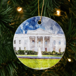 Vita huset i Washington DC Akvarell Julgransprydnad Keramik