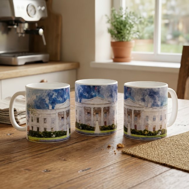Vita huset i Washington DC Akvarell Kaffemugg (The White House in Washington DC Watercolor. Coffee Mug)