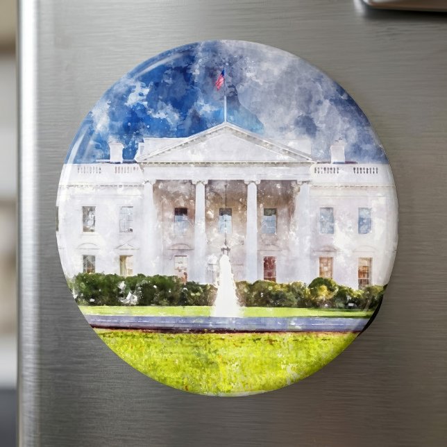 Vita huset i Washington DC Akvarell Magnet (The White House in Washington DC Watercolor. Magnet)