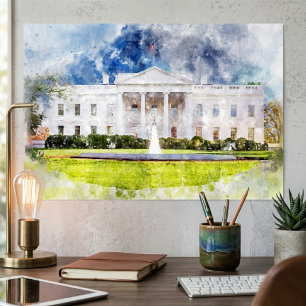 Vita huset i Washington DC Akvarell Poster