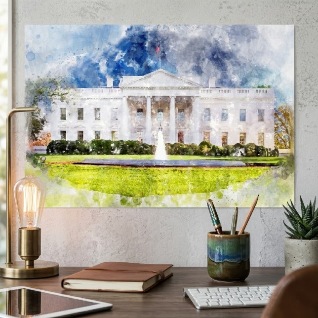 Vita huset i Washington DC Akvarell Poster (The White House in Washington DC Watercolor. Poster)