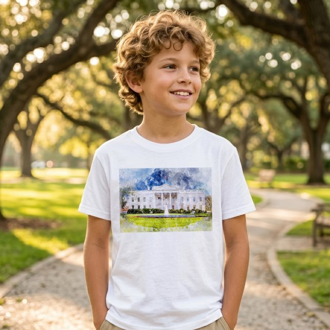 Vita huset i Washington DC Akvarell T Shirt (The White House in Washington DC Watercolor. Boy Basic White T-Shirt)