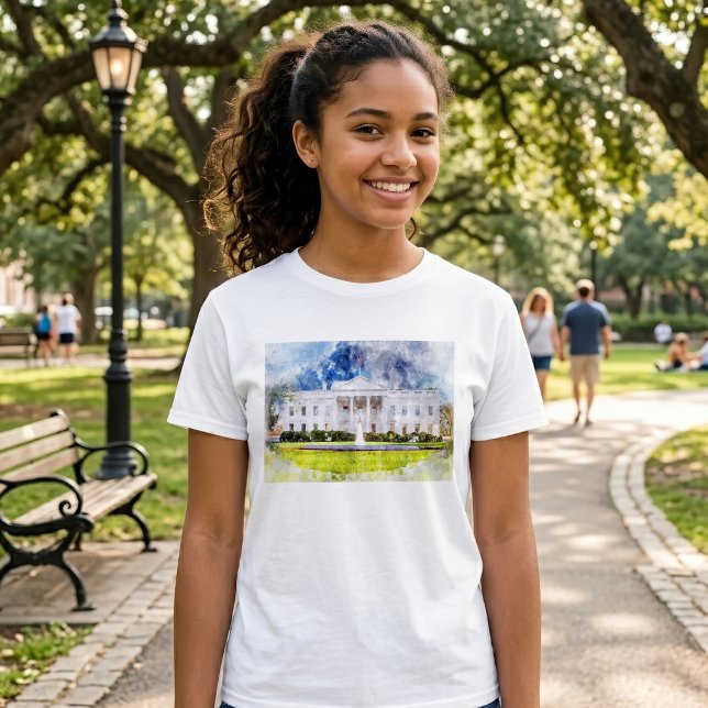 Vita huset i Washington DC Akvarell T Shirt (The White House in Washington DC Watercolor. Girl Basic White T-Shirt)