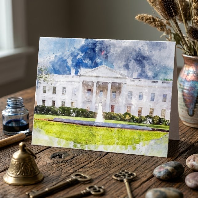 Vita huset i Washington DC Akvarell Tack Kort (The White House in Washington DC Watercolor. Thank You Card)
