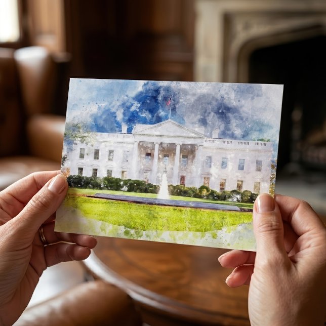 Vita huset i Washington DC Akvarell Vykort (The White House in Washington DC Watercolor. Postcard)