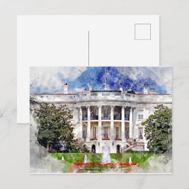 Vita huset i Washington DC i Watercolor Vykort (Fram/baksida)