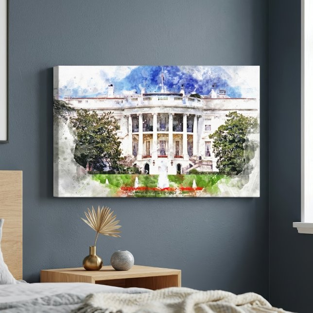 Vita huset i Washington DC – Södra fasaden Canvastryck (The White House in Washington DC – Southern Facade. Canvas Print)