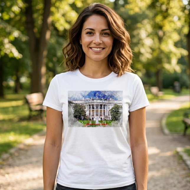 Vita huset i Washington DC – Södra fasaden T Shirt (The White House in Washington DC – Southern Facade. Women Basic White T-Shirt )