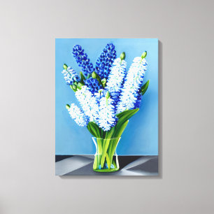 Vita hyacinater i Glass Vas på Blue Canvastryck