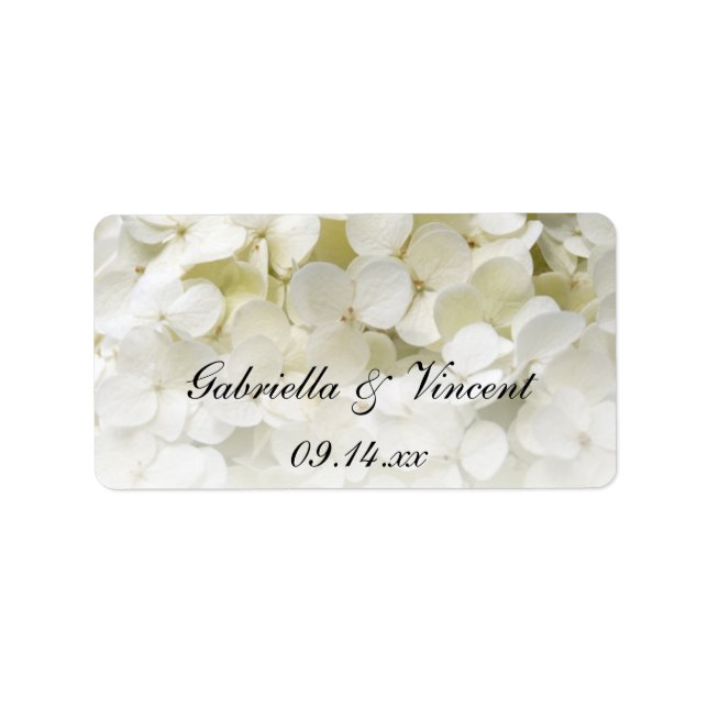 Vita Hydrangea Blommigt Bröllopor-Märkre Adressetikett (Framsidan)