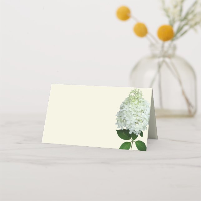 Vita Hydrangea Flower Tent Place-kort Placeringskort (Framsida)