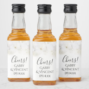 Vita Hydrangea Flowers Watercolor Bröllop Spritflaskor Etikett