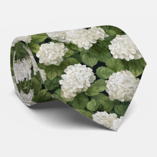 Vita Hydrangeablommor med Grönt Bladsmönster Slips