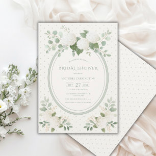 Vita Hydrangeas Blommig Vintage Grön Bröllop Inbjudningar