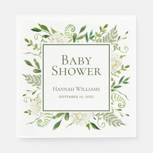 Vita Hydrangeor Baby Shower Pappersservett (Framsidan)