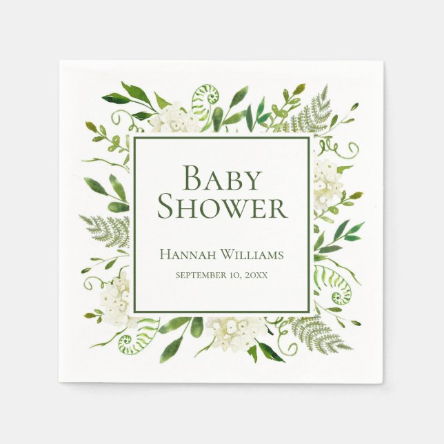 Vita Hydrangeor Baby Shower Pappersservett (Framsidan)