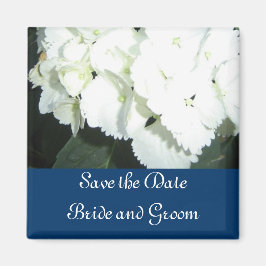 Vita Hydrangeor med Marinblå Kant Magnet