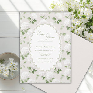 Vita Hydrangeor och Elegant Bebisfest Inbjudningar
