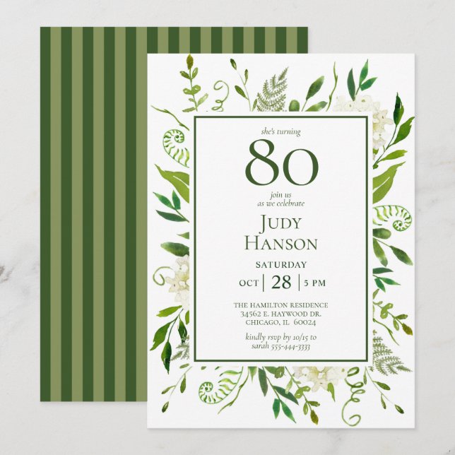 Vita Hydrangeor på 80-årsdagen Inbjudningar (Fram/baksida)
