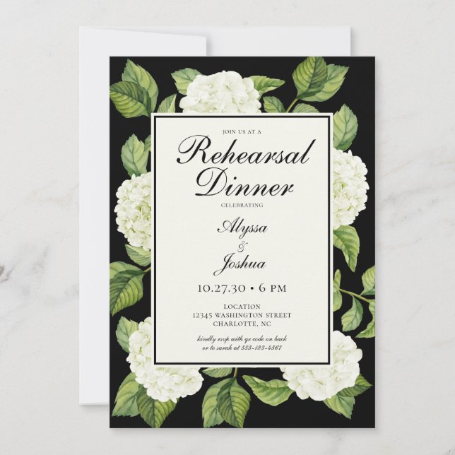 Vita Hydrangeor QR-kod Rehearsal Dinner-inbjudan Inbjudningar (Framsida)
