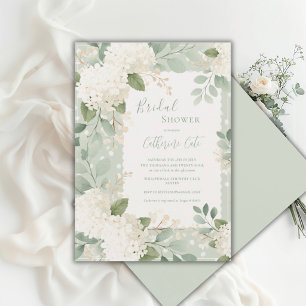 Vita Hydrangeor Sälggröna Vintage Bröllopsdusch Inbjudningar