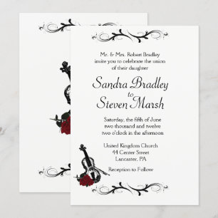 Vita inbjudningar till Violin Music Wedding 5" x 7