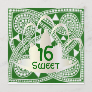 Vita inbjudningskort för Sweet sixteen Celtic Grön